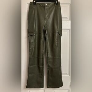 Faux leather cargo pants. Olive green. Size small.